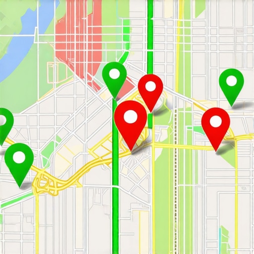 Local Search Ranking Heat Map Dashboard A visual representation of local ranking data using a heat map and 3D map pins for visibility analysis.