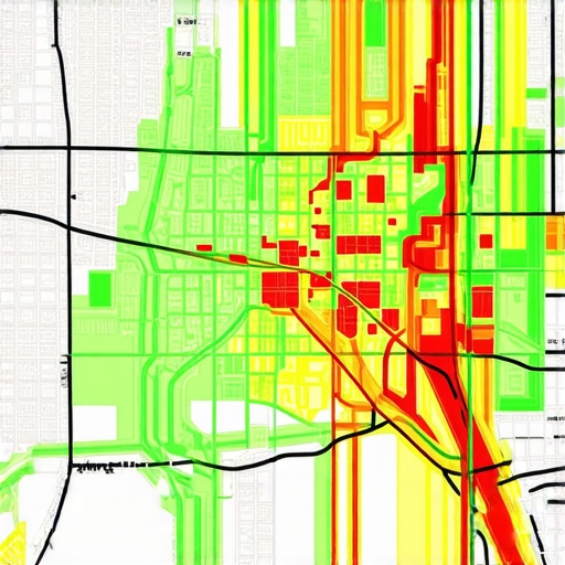 Local Search Ranking Heatmap Analysis A digital heatmap showing how local business visibility varies across different neighborhoods in a city.