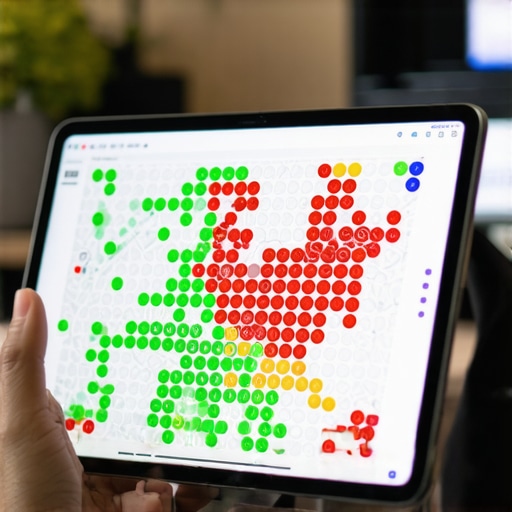 A digital heatmap showing local map ranking strength across a geographic area.