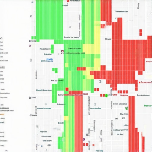 A map showing ranking strength across different neighborhoods for local business optimization.