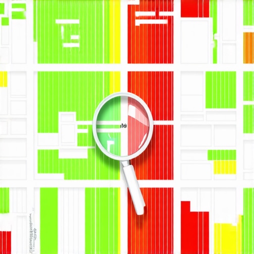 Local Search Visibility Heat Map A heat map showing areas of high and low visibility for a local business on Google Maps based on signal consistency.