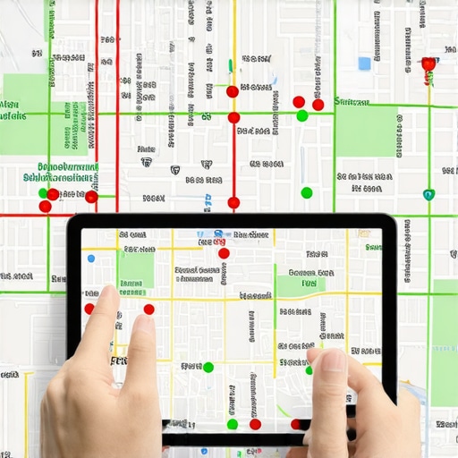 Digital map grid displaying local ranking performance across a city area.