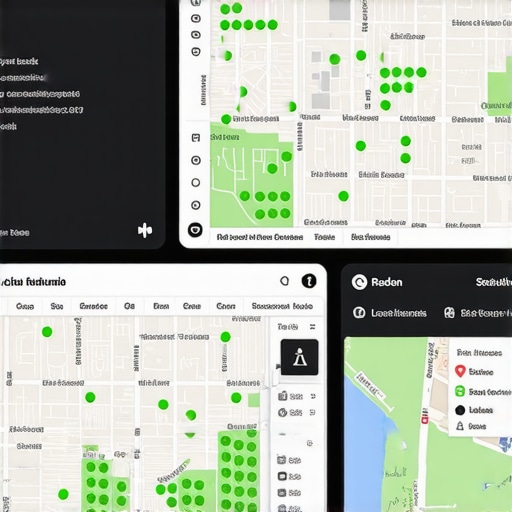 Local ranking heat map showing green dots over a city