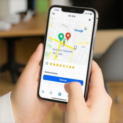 A smartphone showing a highly rated Google Maps business listing with many reviews and a call button.