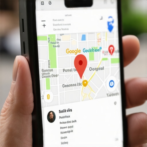 Close-up of a smartphone showing a local business ranking in the Google Maps three-pack for a specific neighborhood.