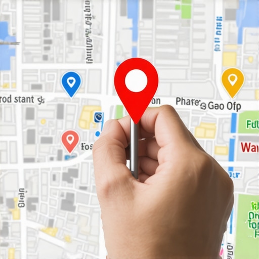 Manually Adjusting a Google Maps Business Pin Digital map interface with a hand dragging a red location marker for a business profile.