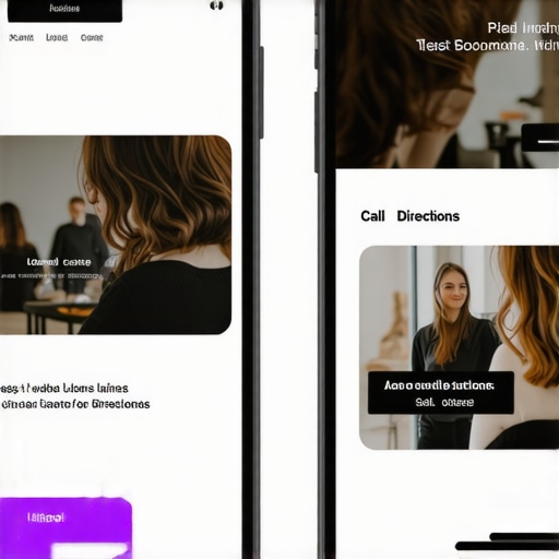 Comparison of a mobile-friendly business website versus a desktop version showing large buttons.
