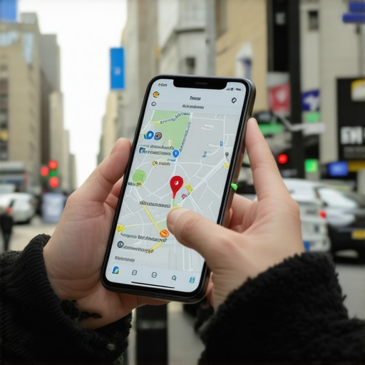 A person using a smartphone to find directions for a local business on Google Maps.