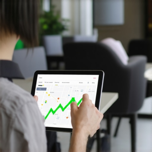 A tablet showing a local map optimization dashboard with growth statistics.
