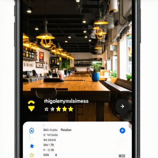 Smartphone displaying a Google Maps review with photos and five stars for a local business.