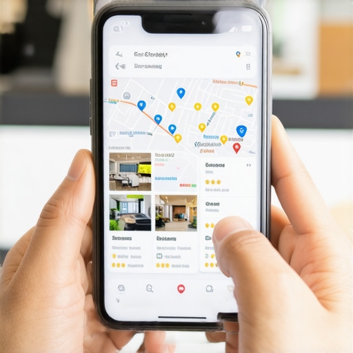 Smartphone showing a well-optimized Google Maps business profile with high-quality photos and reviews