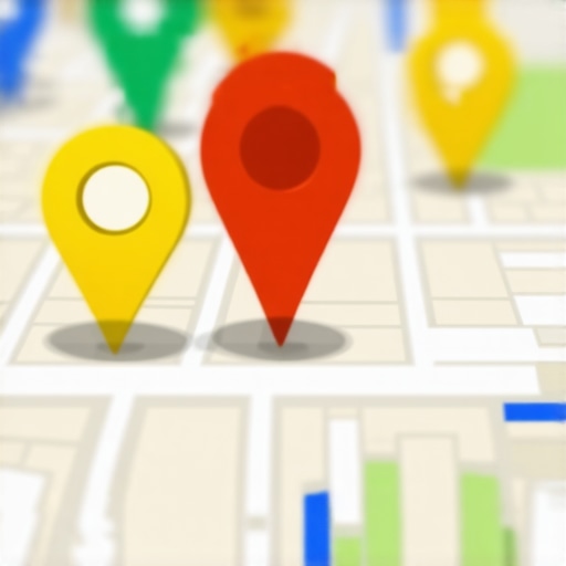 A magnifying glass focusing on a high-ranking business pin on a local map