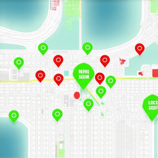 A digital map showing local SEO ranking performance across a city grid.