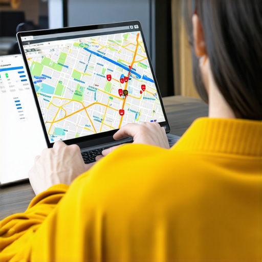 Person checking local business map rankings and competitor visibility data on a screen.