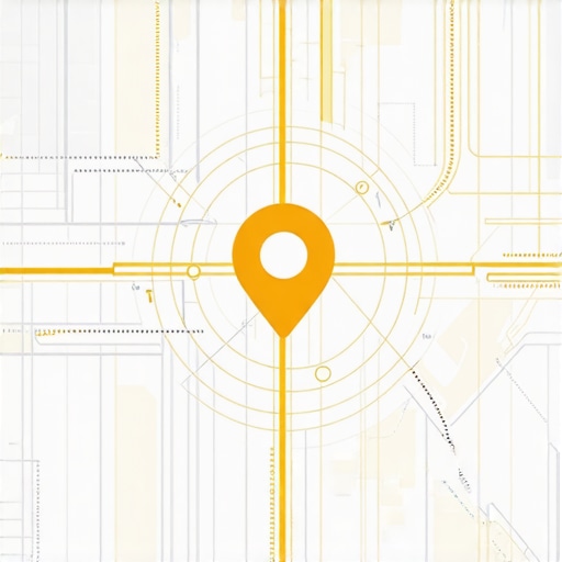 Digital illustration of local map proximity signals expanding from a business location.