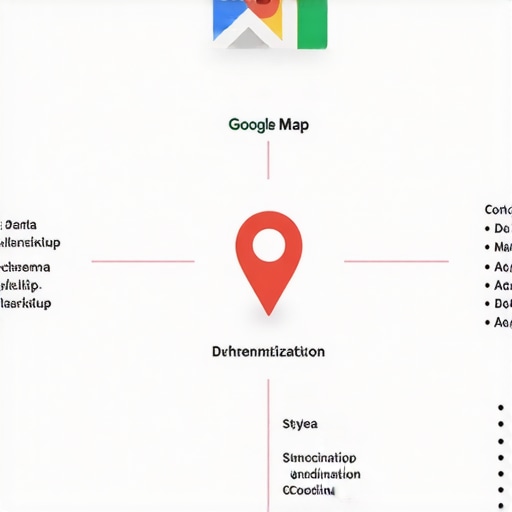 Diagram illustrating the digital signal chain connecting a website to a Google Map pin for local visibility