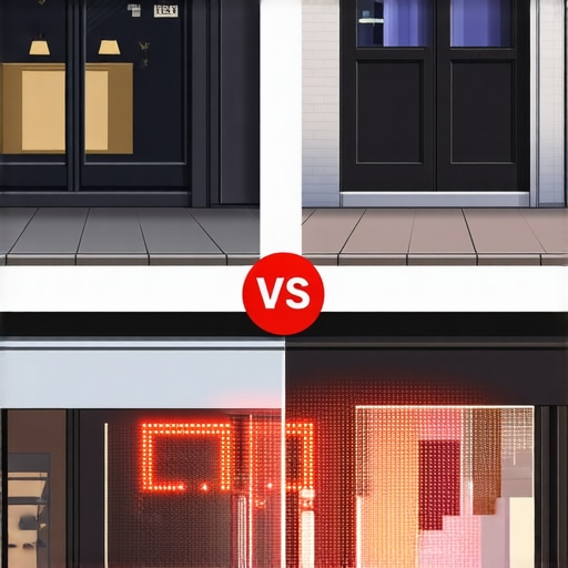 Comparison of a quiet storefront and a busy storefront highlighting the importance of posting times on Google Business Profiles.