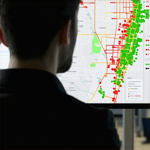 Local business owner analyzing a map ranking heatmap
