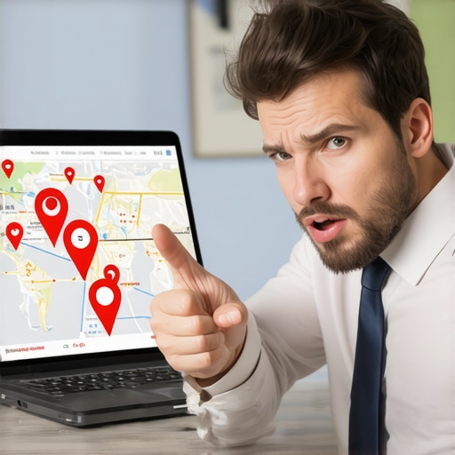 A business owner analyzing local map ranking issues and data discrepancies on a computer screen.