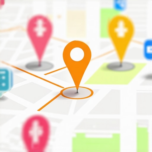 A digital map showing business pins and local signal relevance zones for Google Maps optimization.