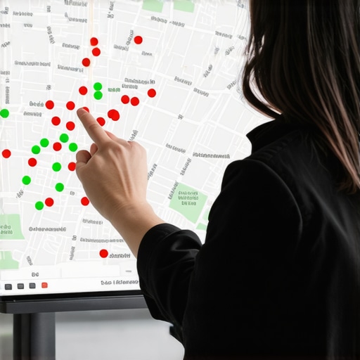 A city map showing interaction signals and ranking improvements for a local business.