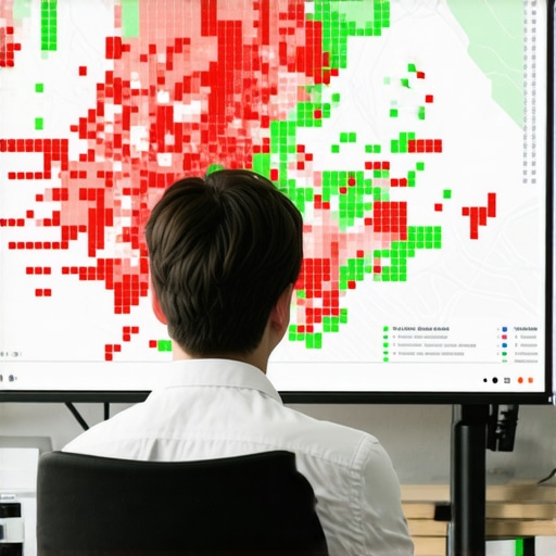 Visualizing Local Search Proximity Gaps A heatmap showing local search ranking performance across a city grid.