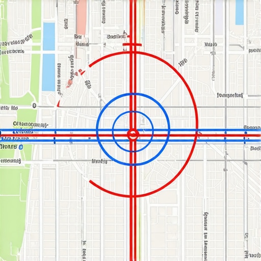 A digital map overlay showing how business proximity affects local search visibility and map pin clusters.